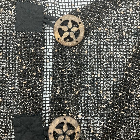 Kaktus XL Cardigan Tunic Top Black Mesh Open Knit Button Front Cotton Sheer - Picture 7 of 8